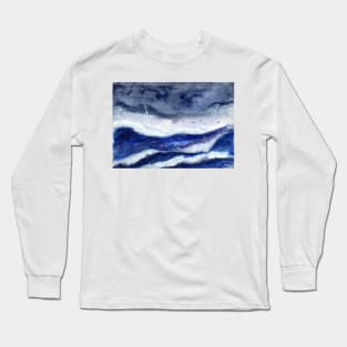 Wild Ocean with Thunderstorm Watercolor Mixed Media Long Sleeve T-Shirt